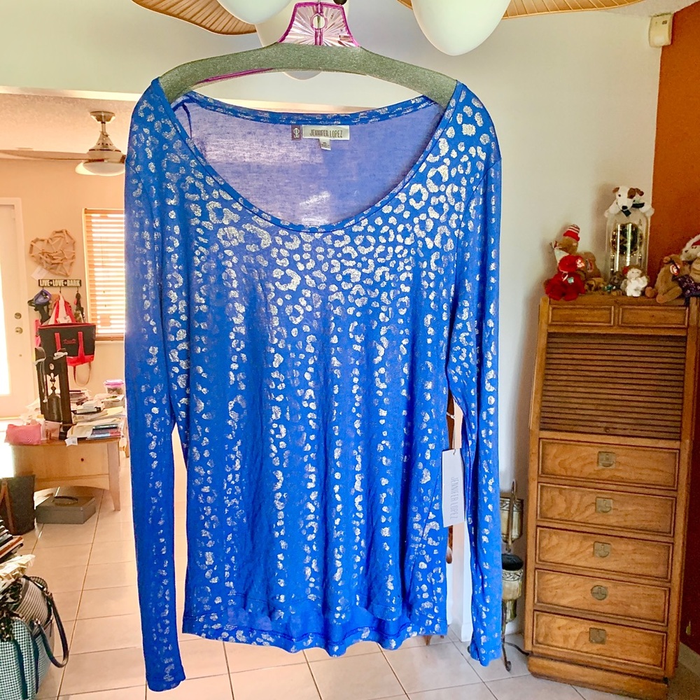 NWT Jennifer Lopez Blue w/Silver Bling Top